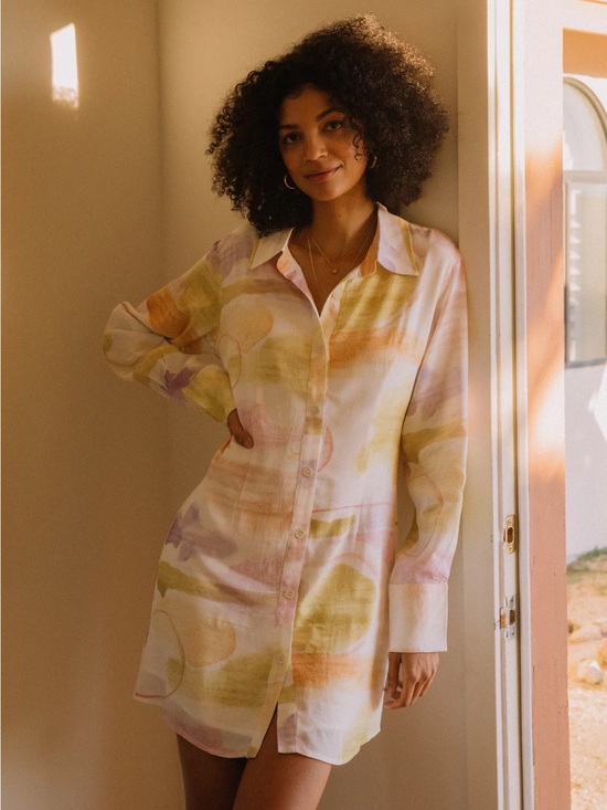 Charlie Holiday Dresses & Skirts - Charlie Holiday Ibiza Naomi Watercolor Pastel Button-Up Shirt Dress